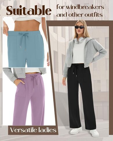 3 Pack Women's Wide Leg Sweatpants Baggy Workout High Waist Drawstring Jogger Winter Casual Yoga Pants with Pocket in Saudi Arabia