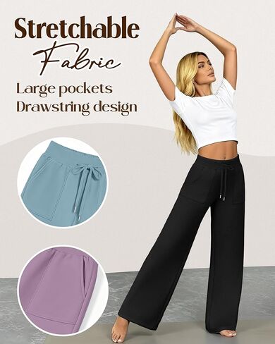 3 Pack Women's Wide Leg Sweatpants Baggy Workout High Waist Drawstring Jogger Winter Casual Yoga Pants with Pocket in Saudi Arabia