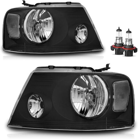 Headlights Assembly Compatible with 04-08 Ford F150 Pickup/06-08 Mark LT, Headlamp for 2004-2008 Headlight Black Housing Amber Reflector in Kuwait