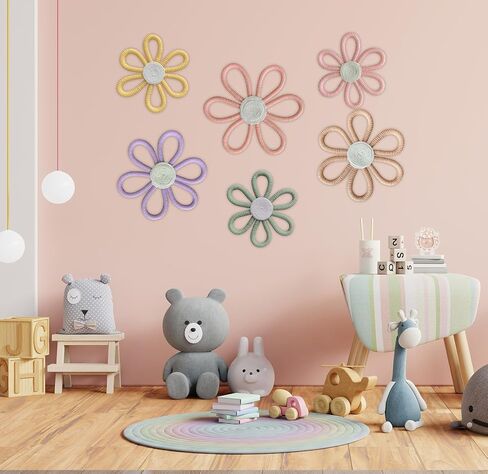 JAVEOLA 6 قطع 3 أحجام مجموعة ديكور حائط بوهيمي، تعليق على الحائط على شكل زهرة منسوجة، معلقات على شكل ديزي لطيفة لغرفة النوم للفتيات والأطفال وغرف حضانة الأطفال، تعليق منزلي حديث، أقواس حائط بوهو. in Kuwait