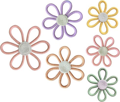 JAVEOLA 6 قطع 3 أحجام مجموعة ديكور حائط بوهيمي، تعليق على الحائط على شكل زهرة منسوجة، معلقات على شكل ديزي لطيفة لغرفة النوم للفتيات والأطفال وغرف حضانة الأطفال، تعليق منزلي حديث، أقواس حائط بوهو. in Kuwait