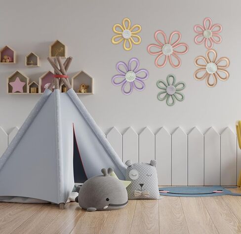 JAVEOLA 6 قطع 3 أحجام مجموعة ديكور حائط بوهيمي، تعليق على الحائط على شكل زهرة منسوجة، معلقات على شكل ديزي لطيفة لغرفة النوم للفتيات والأطفال وغرف حضانة الأطفال، تعليق منزلي حديث، أقواس حائط بوهو. in Kuwait