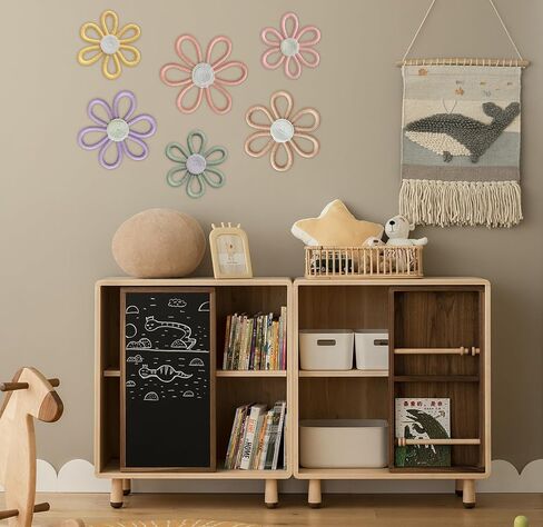 JAVEOLA 6 قطع 3 أحجام مجموعة ديكور حائط بوهيمي، تعليق على الحائط على شكل زهرة منسوجة، معلقات على شكل ديزي لطيفة لغرفة النوم للفتيات والأطفال وغرف حضانة الأطفال، تعليق منزلي حديث، أقواس حائط بوهو. in Kuwait