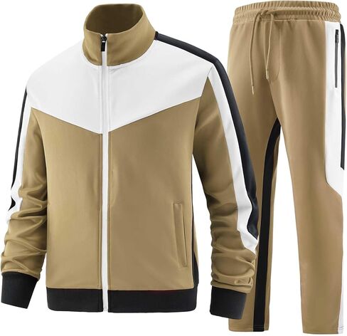 anotwener الرجال غير الرسميين من قطعة 2 قطعة مجموعات طويلة الأكمام الطويلة سترة zip الكاملة و sweatpants الركض ملابس رياضية التعرق in Kuwait