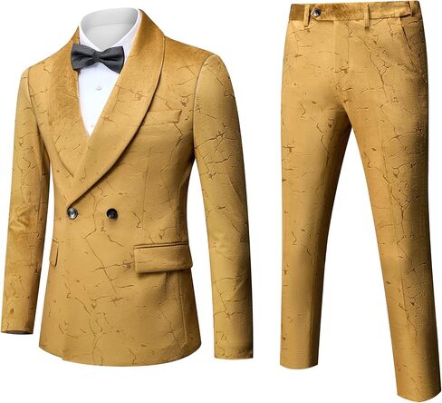Men's Suit Slim Fit 2 Piece Set - Double Breasted Shawl Lapel Tuxedo for Wedding, Prom, Business & Formal Events in Saudi Arabia