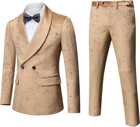 Men's Suit Slim Fit 2 Piece Set - Double Breasted Shawl Lapel Tuxedo for Wedding, Prom, Business & Formal Events in Saudi Arabia