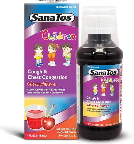 Children’s Cough Syrup and Chest Congestion Support, 4Fl Oz - Wellness Formula Dextromethorphan and Guaifenesin - Non Drowsy, Alcohol Free Kids Mucus Relief and Cough Suppressant in Saudi Arabia