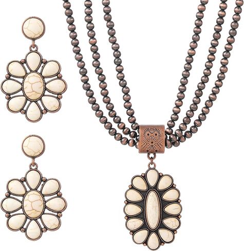 Western Jewelry Sets for Women – Turquoise Necklace and Earring Set Vintage Boho Cowgirl Accessories Country Jewelry Gift for Her in Saudi Arabia