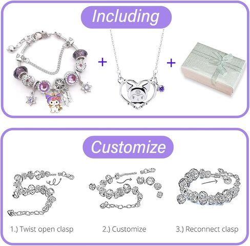 Kawaii Anime Bracelets and Necklace Set with Jewelry Box Adjustable Stainless Steel Bracelets Necklace Accessories Cute Stuff Bangle Gifts for Women in Saudi Arabia