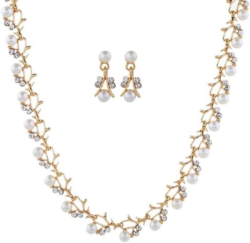 A Set Gold Color Bride Jewelry Sets For Women Luxury Choker Pearl Necklace Earrings Wedding Dress Bridal Necklace Sets Fashion in Saudi Arabia