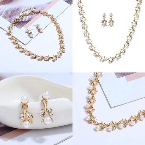 A Set Gold Color Bride Jewelry Sets For Women Luxury Choker Pearl Necklace Earrings Wedding Dress Bridal Necklace Sets Fashion in Saudi Arabia