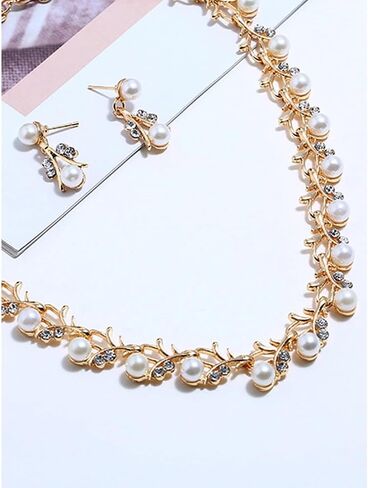 A Set Gold Color Bride Jewelry Sets For Women Luxury Choker Pearl Necklace Earrings Wedding Dress Bridal Necklace Sets Fashion in Saudi Arabia
