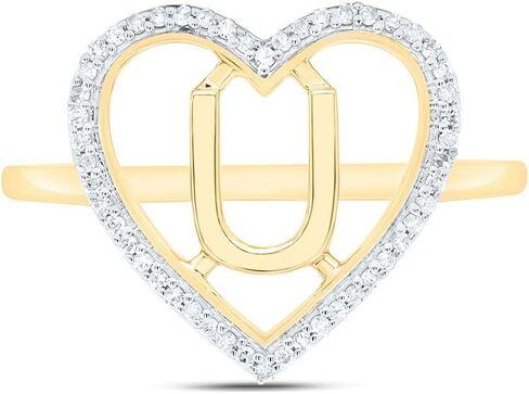 خاتم قلب من الذهب الأصفر عيار 10 قيراط عيار 10 قيراط وألماس للنساء من الذهب الأصفر عيار 10 قيراط in Saudi Arabia