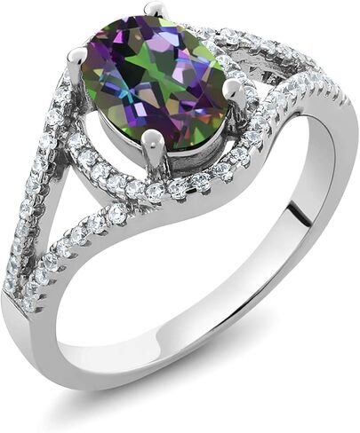 خاتم من الفضة الإسترليني Gem Stone King 2.31 Cttw بيضاوي أخضر توباز 925 من الفضة الإسترليني للنساء | بيضاوي 8 × 6 مم | خاتم الخطوبة والذكرى السنوية للزفاف للنساء in Kuwait