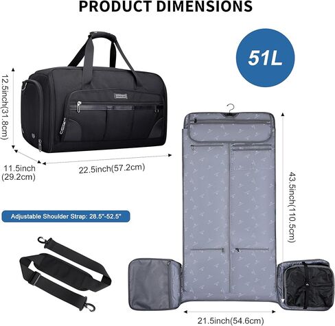 WITZMAN Garment Duffle Bags for Travel Mens Large Convertible Carry On Suit Garment Bag for Men Hanging Clothes with Shoe Compartment（B725 Black） in Saudi Arabia