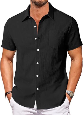 Vssjavun Mens Short Sleeve Button Down Shirts Casual Cotton Shirt Summer Beach Tops with Pocket in Kuwait