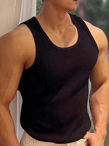 Men's Ribbed Workout Tank Top, Quick Dry Sleeveless Gym Shirt for Bodybuilding & Athletic Training in Saudi Arabia
