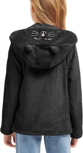 Girls Fleece Jacket Cute Cat Embroidered Coat With Ears Autumn Winter Warmth Hooded Outerwear 5-12 Years in Saudi Arabia