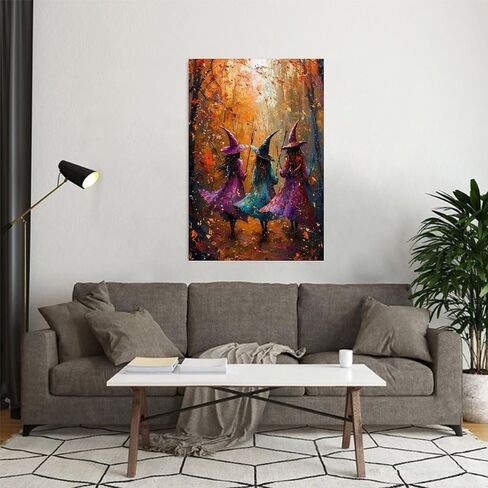 لوحة فنية جدارية من القماش الريفي بتصميم ساحرة الهالوين الراقص - ملصق غير مؤطر مقاس 12 × 18 بوصة - ديكور المنزل والمكتب لغرفة المعيشة وغرفة النوم والمطبخ والمقهى in Saudi Arabia