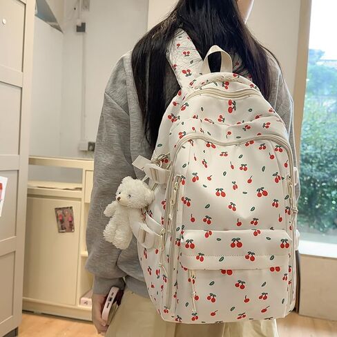 Cherry Backpack for Women Coquette Aesthetic Nylon Rucksack Cute Kawaii Backpack With Cherry Pattern in Saudi Arabia