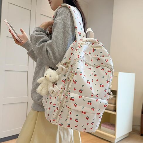 Cherry Backpack for Women Coquette Aesthetic Nylon Rucksack Cute Kawaii Backpack With Cherry Pattern in Saudi Arabia