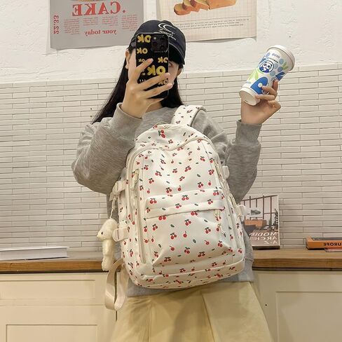 Cherry Backpack for Women Coquette Aesthetic Nylon Rucksack Cute Kawaii Backpack With Cherry Pattern in Saudi Arabia