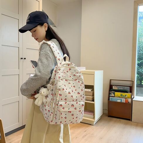 Cherry Backpack for Women Coquette Aesthetic Nylon Rucksack Cute Kawaii Backpack With Cherry Pattern in Saudi Arabia