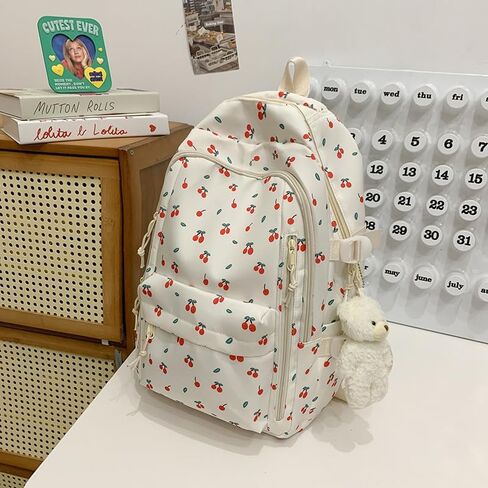 Cherry Backpack for Women Coquette Aesthetic Nylon Rucksack Cute Kawaii Backpack With Cherry Pattern in Saudi Arabia