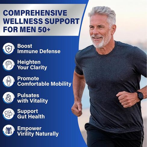 علكة فيتامينات متعددة خالية من السكر للرجال 50 بلس - فيتامينات ميثيلية متعددة مع أوميغا 3، مرافق الإنزيم Q10، البلسان والكركم للطاقة والمناعة والأمعاء والدعم الصحي - نباتي، غير معدّل وراثيًا، خالي من الغلوتين in Kuwait