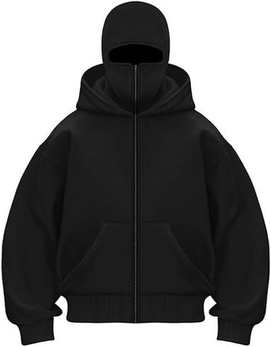 Men Hoodies Casual Double Hoodies Outerwear with Zip Pockets Long Sleeve Sweatshirt Sports Hooded Jacket Coat in Saudi Arabia