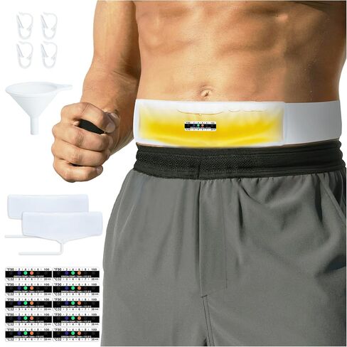 Urine Test Complete Kit with 2 Sample Bags - 2 to 4 oz Sample Bag on Belt, 43" Adjustable Belt, Include 10 Thermometer Stickers and 1 Silicone Funnel in Kuwait