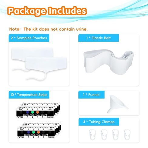 Urine Test Complete Kit with 2 Sample Bags - 2 to 4 oz Sample Bag on Belt, 43" Adjustable Belt, Include 10 Thermometer Stickers and 1 Silicone Funnel in Kuwait