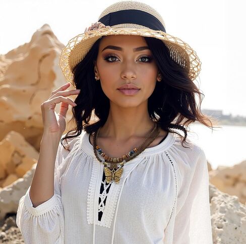 Boho Necklace for Women,Vintage Butterfly Pendant Necklaces,Adjustable Wooden Beads Layered Braided Choker,Fashion Tribal Style Leather Rope Necklace Jewelry,Chunky Statement Gift for Women in Saudi Arabia