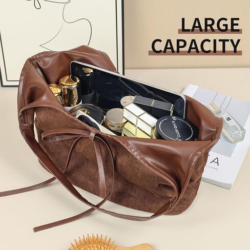 Vintage Suede Bow Tote Bag for Women Girls Slouchy Shoulder Bag Large Capacity Hobo Bag Satchel Purse Underarm Bag in Saudi Arabia