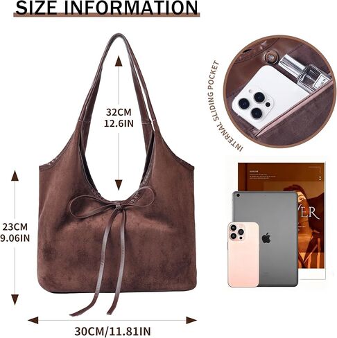 Vintage Suede Bow Tote Bag for Women Girls Slouchy Shoulder Bag Large Capacity Hobo Bag Satchel Purse Underarm Bag in Saudi Arabia