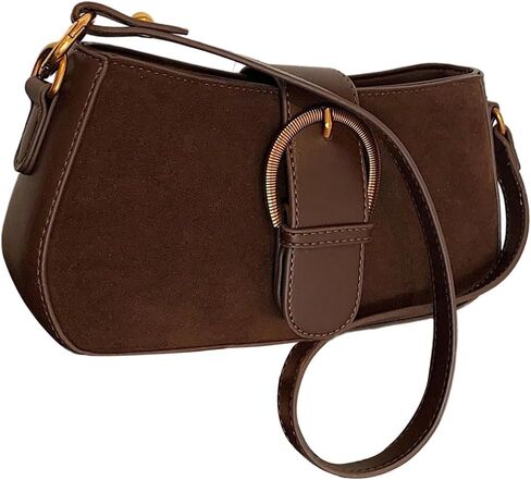 Women's Retro Zipper Suede Shoulder Handbags Top Handle Buckle Underarm Purse in Saudi Arabia