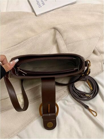 Women's Retro Zipper Suede Shoulder Handbags Top Handle Buckle Underarm Purse in Saudi Arabia