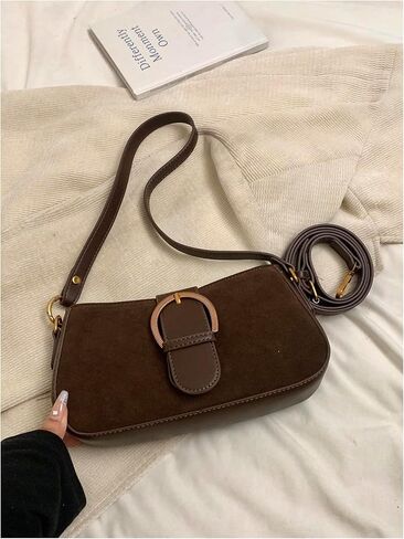 Women's Retro Zipper Suede Shoulder Handbags Top Handle Buckle Underarm Purse in Saudi Arabia