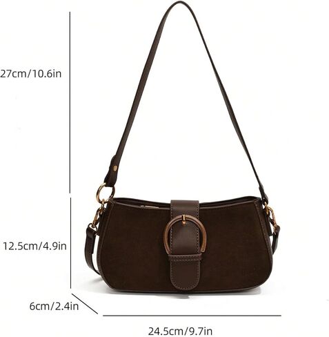 Women's Retro Zipper Suede Shoulder Handbags Top Handle Buckle Underarm Purse in Saudi Arabia