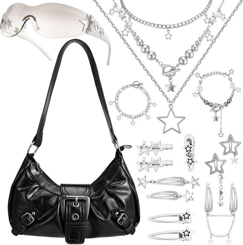 Women's Y2k Purse Shoulder Bag Vintage Buckle Handbag Goth Punk Hobo Bags Y2k Accessories Set Vintage Jewelry Set for Women in Saudi Arabia