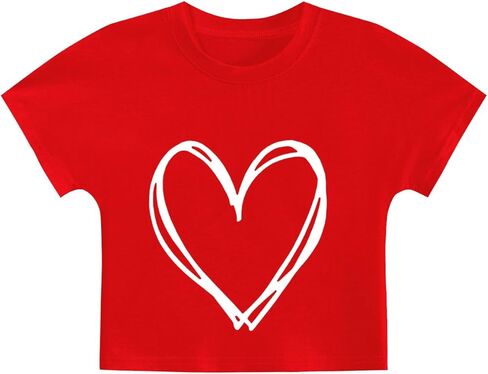 Girls Valentine's Crop Tops Heart Shirt Short Sleeve Tie Dye Heart Tshirts for Girl 6-14 Years in Saudi Arabia