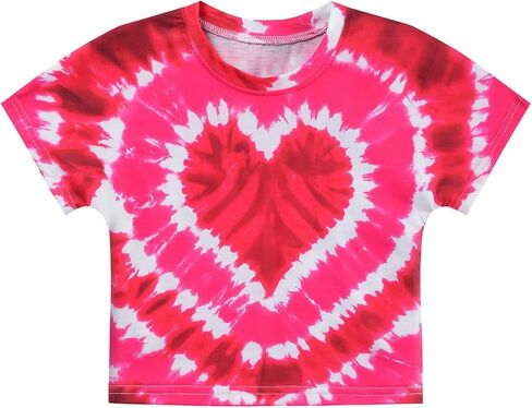 Girls Valentine's Crop Tops Heart Shirt Short Sleeve Tie Dye Heart Tshirts for Girl 6-14 Years in Saudi Arabia
