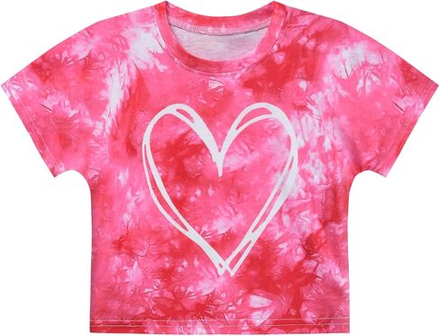 Girls Valentine's Crop Tops Heart Shirt Short Sleeve Tie Dye Heart Tshirts for Girl 6-14 Years in Saudi Arabia