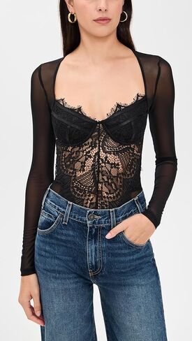 Bardot Women's Farrah Lace Mesh Thong Bodysuit in Saudi Arabia