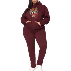 Womens 2 Piece Outfits Sets Sweatsuit Fashion Print Hoodies With Sweatpants Oversized Tracksuit For Women in Saudi Arabia