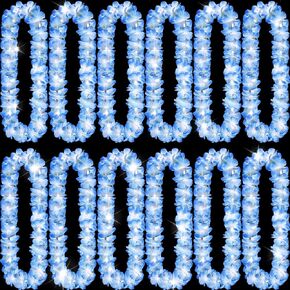 Sherr 12 Pcs White Light Up Hawaiian Leis LED Flower Leis Necklace Flower with LED Lights Luau Leis Flowers Necklaces for Wedding Masquerade Beach Tropical Halloween Christmas Party Supplies in Kuwait