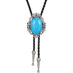 Bolo Tie for Men Western Cowboy Bolo Tie Necklace Shape Round Ties Supplies Fashion Accessories Western Jewelry Handmade with Alloy Black Turquoise Cowboy Banquet Birthday Anniver Gift in Kuwait