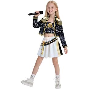 SAVITO Popular Singer Performance Outfits, Black Golden Printed Clothing Suitable for Kids Aged 3-12, Christmas Gift in Saudi Arabia