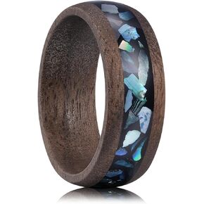 King Will 8mm Wood Rings, Men's Wooden Wedding Rings Inlay Domed Ring for Men Women, Comfort Fit in Kuwait