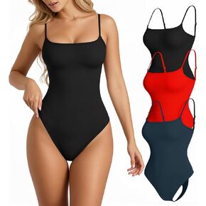 Women 3 Pack Cami Body Suits Square Neck Thong Bodysuits Adjustable Spaghetti Strap Sexy Tank Tops Y2K Outfit 2025 Black,Deep Blue,Red S in Saudi Arabia